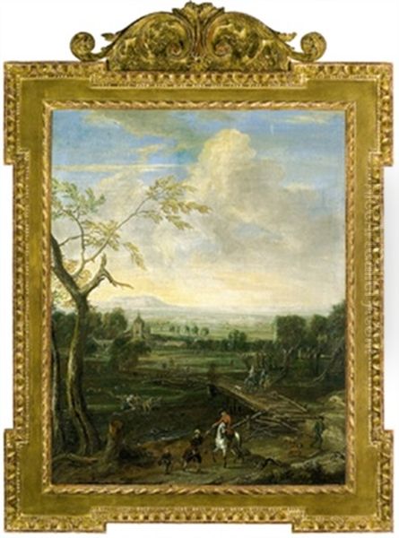 Weite Landschaft Im Voralpengebiet Mit Einem Flussubergang Oil Painting by Jakob Christoph Weyermann