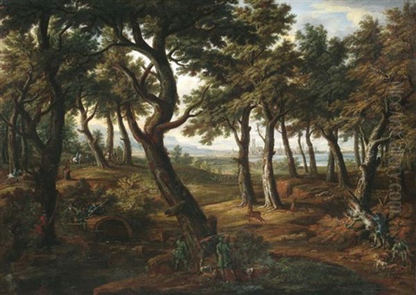 Jagdgesellschaft In Waldlandschaft Oil Painting by Jakob Christoph Weyermann