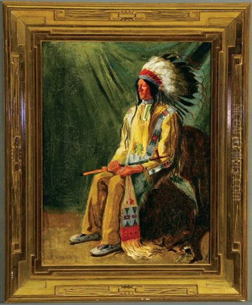 A Seated Sioux Indian Chief Oil Painting by Frederick Weygold