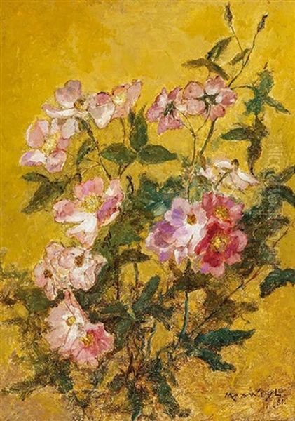 Still Life Of Beach Roses Oil Painting by Max Weyl