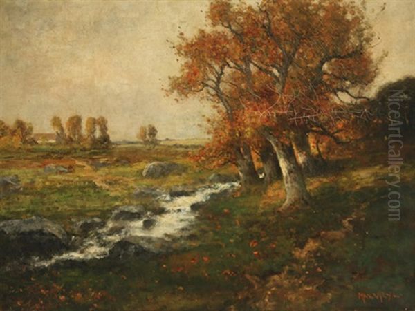 Autumnal Landscape With Cascading Stream Oil Painting by Max Weyl