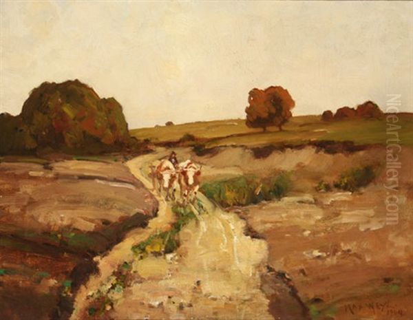 Ox Drawn Cart On A Path Oil Painting by Max Weyl