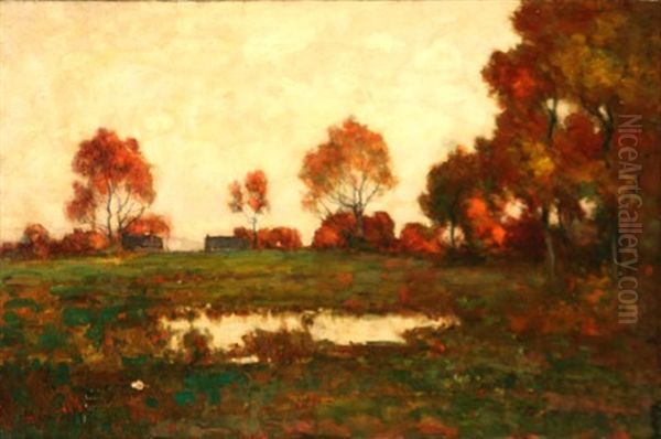 Landscape With Pond, Autumn Oil Painting by Max Weyl