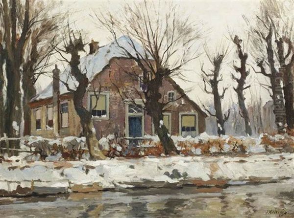 A Farmhouse Along The Alblas Oil Painting by Jan Harm Weyns