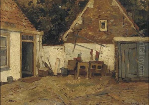 A Courtyard Oil Painting by Jan Harm Weyns