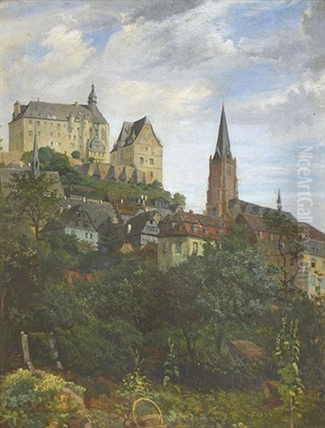 Ansicht Der Stadt Marburg Mit Schloss Und Marienkirche Von Suden Oil Painting by Karl Weysser