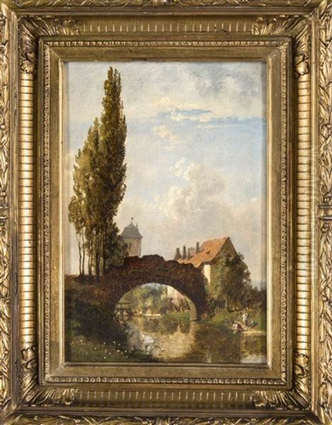 Sommerlandschaft Mit Alter Steinbrucke Oil Painting by Karl Weysser