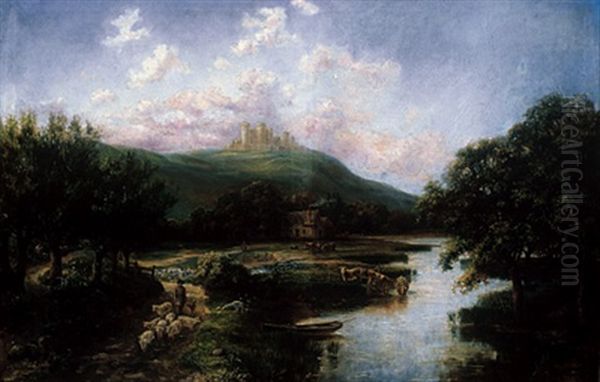 Country Landscape With Farm House And Castle Oil Painting by Robert Heard Whale