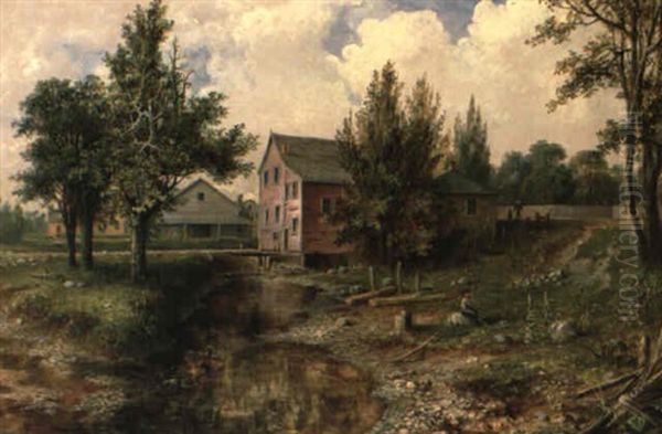 Fishing At The Mill Stream Oil Painting by Robert Heard Whale