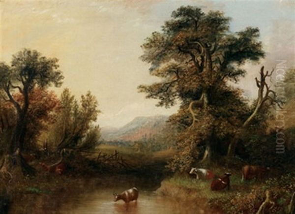 Cattle By A Stream Oil Painting by Robert Reginald Whale