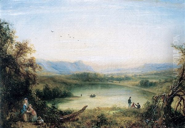 Picnic By A Lake With Hills In The Distance by Robert Reginald Whale