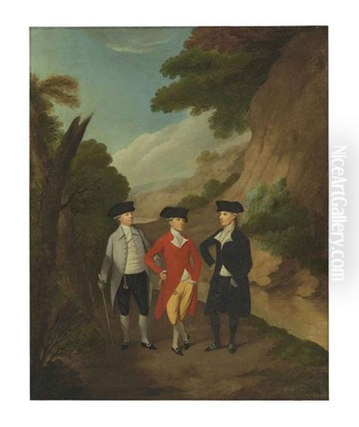 A Group Portrait Traditionally Identified As John Johnson, Mr. Croft And William Bentham Oil Painting by Francis Wheatley