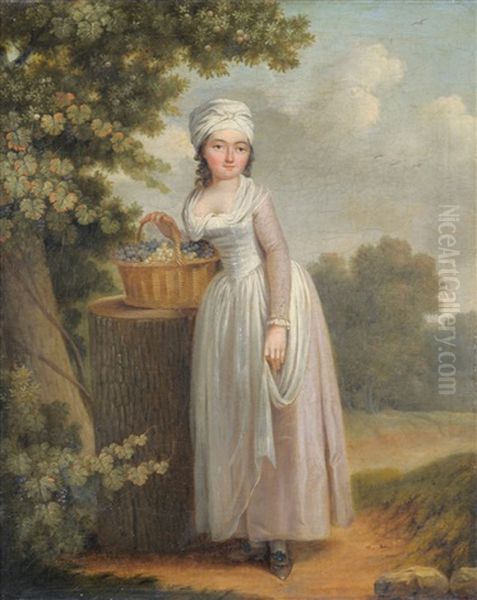 Portrait Of A Girl Carrying A Basket Of Grapes Oil Painting by Francis Wheatley