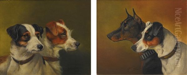 Two Terriers; Two Jack Russells Oil Painting by Alfred Wheeler