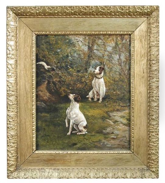 Terriers And A Stoat In Ermine Oil Painting by Alfred Wheeler