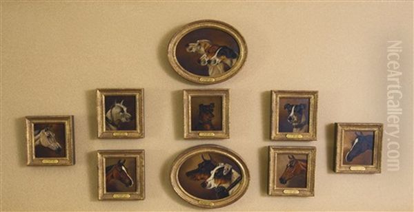 Portraits Of Terriers, Hounds And Horse Heads: Nine Paintings Oil Painting by Alfred Wheeler