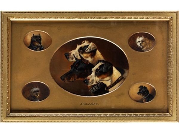 Funf Miniaturen Mit Hundekopfen Oil Painting by Alfred Wheeler