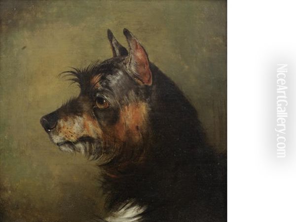 A Black And Tan Terrier Oil Painting by Alfred Wheeler