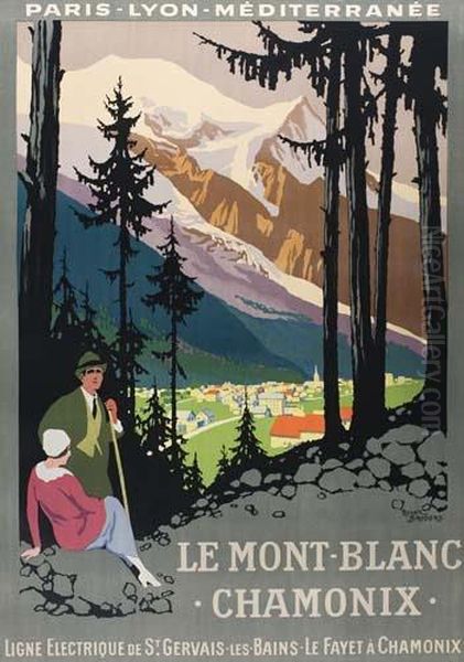 Le Mont-blanc / Chamonix. Circa 1924. Oil Painting by Roger Broders