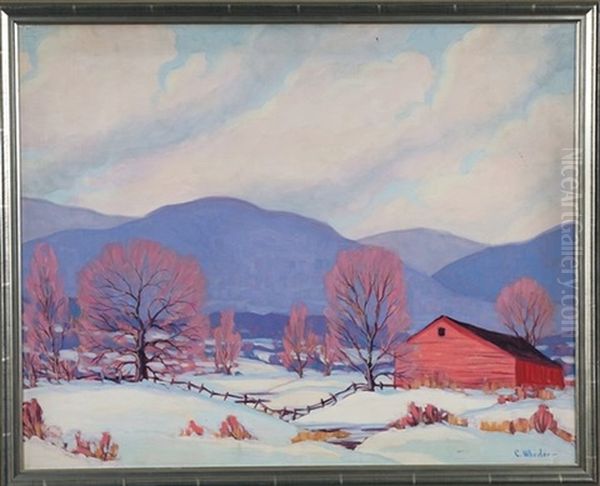 Winter Landscape With Red Barn Oil Painting by Clifton A. Wheeler