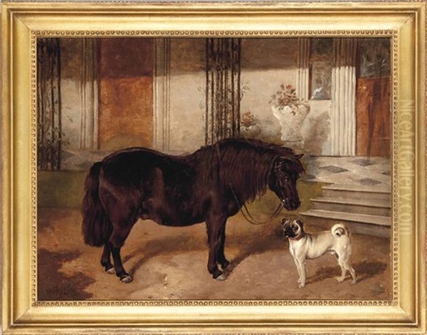 A Shetland Pony And A Pug Oil Painting by James Thomas Wheeler