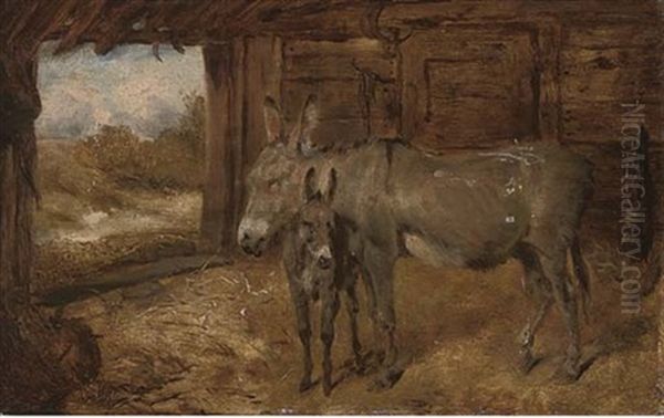 Donkeys In A Stable Oil Painting by James Thomas Wheeler