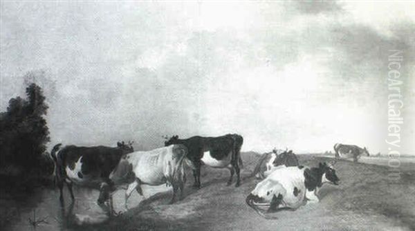 Cattle Resting By A River Oil Painting by James Thomas Wheeler