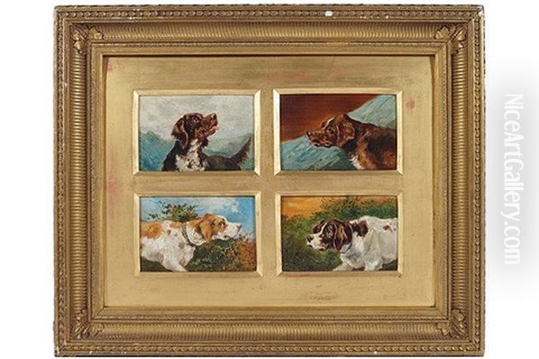 Four Dog Heads Oil Painting by John Arnold Alfred Wheeler