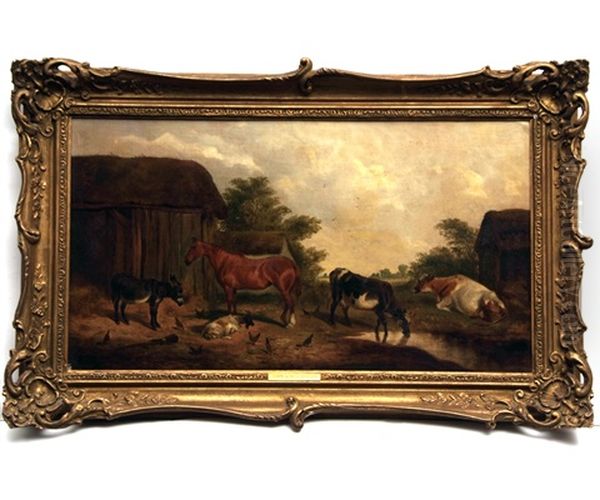 Farmyard Scene With Horse, Cows, Goat And Donkey Oil Painting by John Arnold Alfred Wheeler