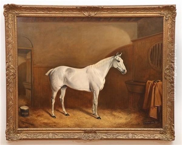 White Stallion Oil Painting by John Arnold Alfred Wheeler