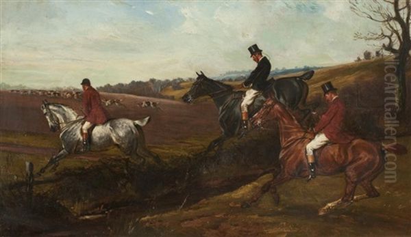 Huntsman Taking A Jump Oil Painting by John Arnold Alfred Wheeler