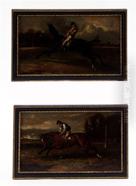 Racehorse And Jockey Galloping (pair) Oil Painting by John Frederick Wheeler