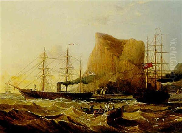 American Confederate Raider Alabama Off Gibraltar Oil Painting by James H. Wheldon