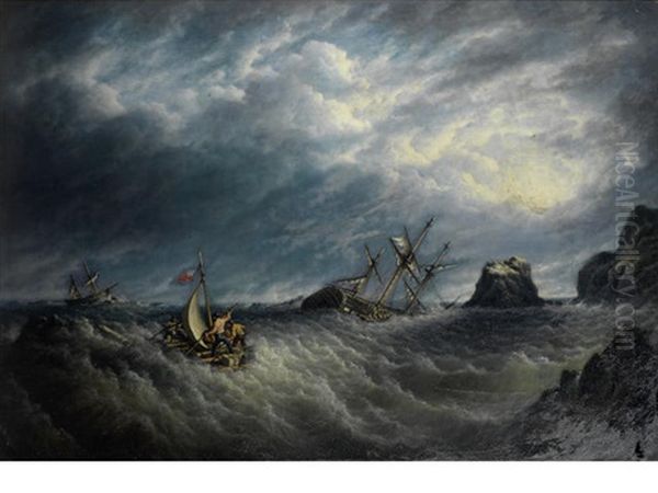 A Shipwreck In Stormy Seas Oil Painting by Henry Mayle Whichelo Sr.