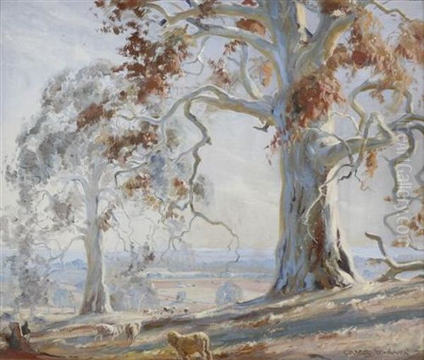 Sheep In Landscape Oil Painting by George Whinnen