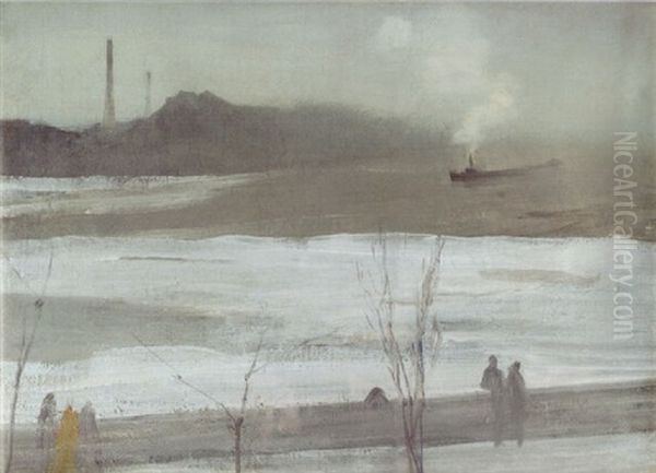 Harmony In Grey - Chelsea In Ice Oil Painting by James Abbott McNeill Whistler