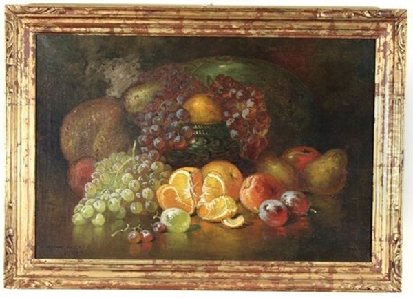 Still Life With Silver Bowl And Fruit Oil Painting by George Whitaker