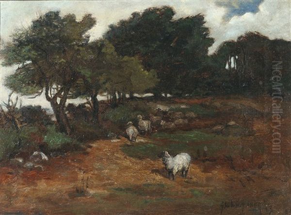 Pastoral Landscape With Sheep Oil Painting by George William Whitaker