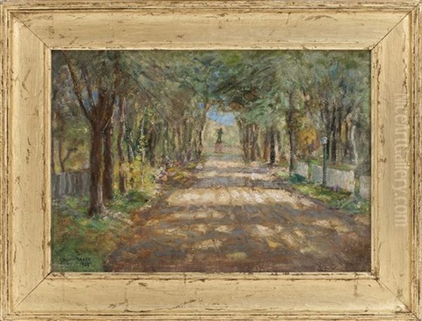 A Sunlit Path Through The Trees Oil Painting by George William Whitaker