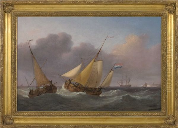 Dutch Shipping In The Channel Oil Painting by Thomas Whitcombe