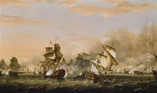 The Battle Of The Saints, 12 April 1782; The Victory Of Admiral Sir George Rodney's Flagship 'the Formidable' Against The French Flagship 'ville De Paris Oil Painting by Thomas Whitcombe