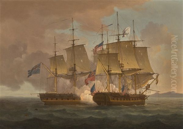 The Celebrated Engagement During Which H.m.s. Shannon Captured The American Frigate Chesapeake, 1st June 1813 Oil Painting by Thomas Whitcombe