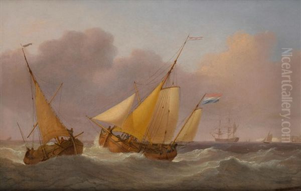 Dutch Shipping In The Channel Oil Painting by Thomas Whitcombe