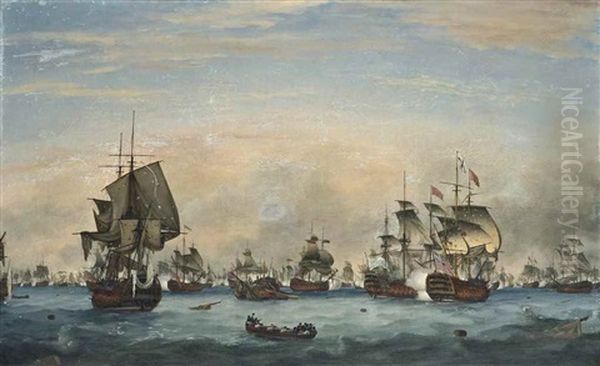 The Battle Of The Saintes Oil Painting by Thomas Whitcombe