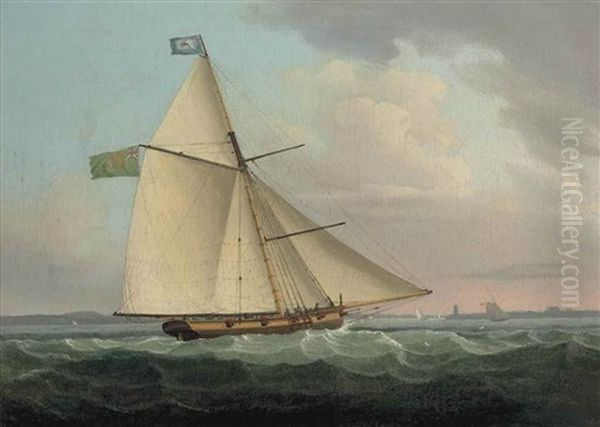 The Irish Postal Packet Earl Of Leicester, 10 Guns, Approaching Hook Head At The Entrance To Waterford Harbour Oil Painting by Thomas Whitcombe