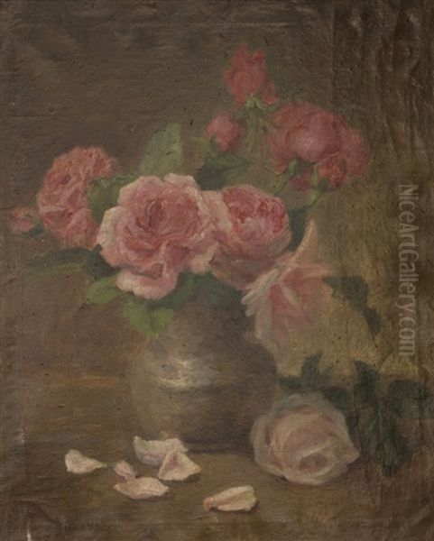 Still Life With Pink Roses Oil Painting by Edith White