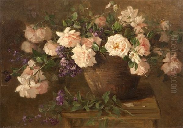 Still Life With Pink Roses Oil Painting by Edith White