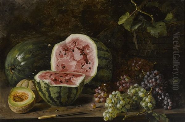 Watermelon And Grapes Oil Painting by Edith White