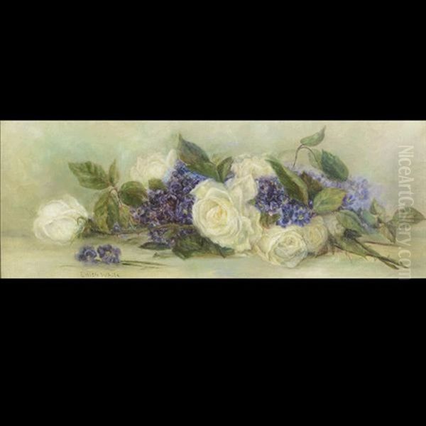 White Roses & Forget-me-not's Oil Painting by Edith White