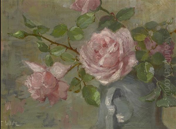 Red Roses; Pink Roses (pair) Oil Painting by Edith White